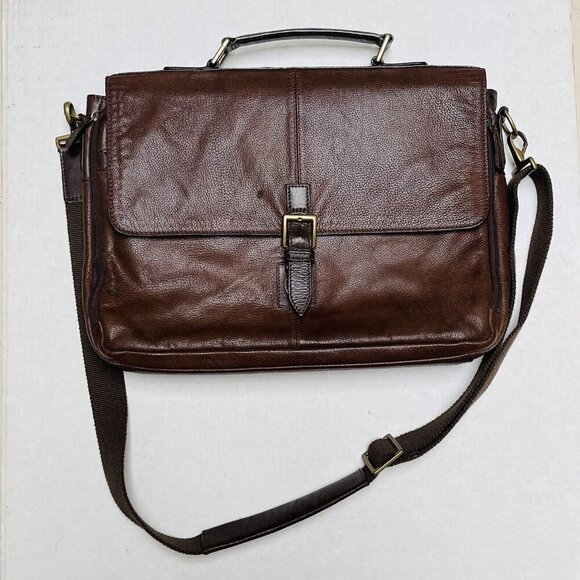 Scully  Leather Messenger Bag Crossbody Briefcase Brown Work Career Travel - Picture 9 of 15
